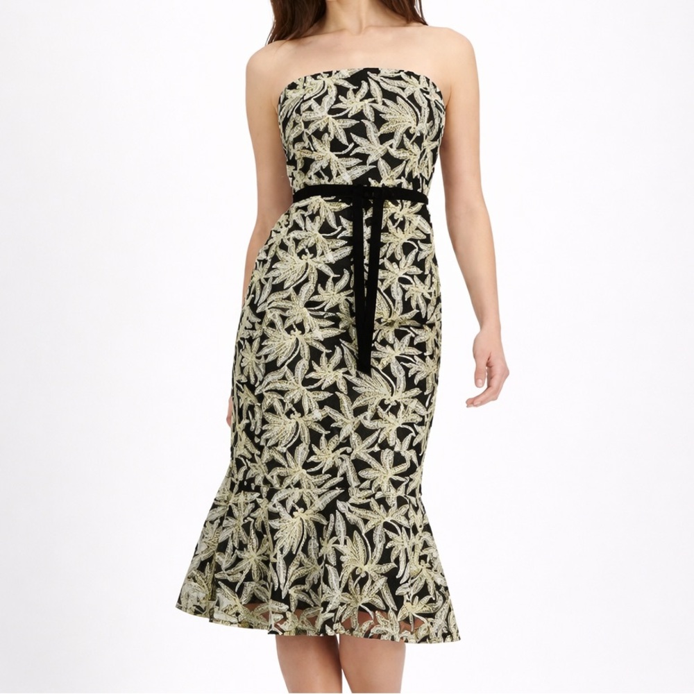🆕✨Sam Edelman Strapless Black&Gold Embroidered Midi Dress Cocktail Party XS 0–2